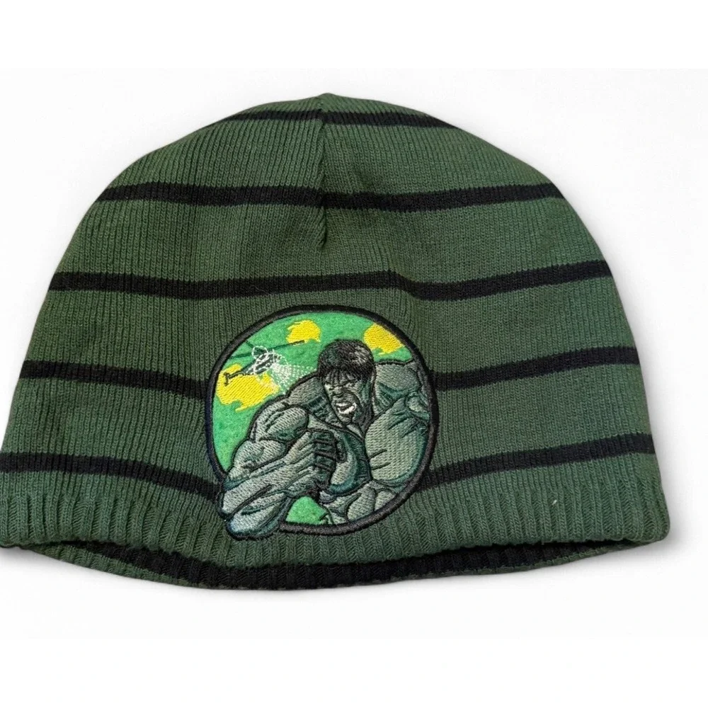 Marvel Incredible Hulk Striped Beanie Hat Green Black‎ Kids Youth